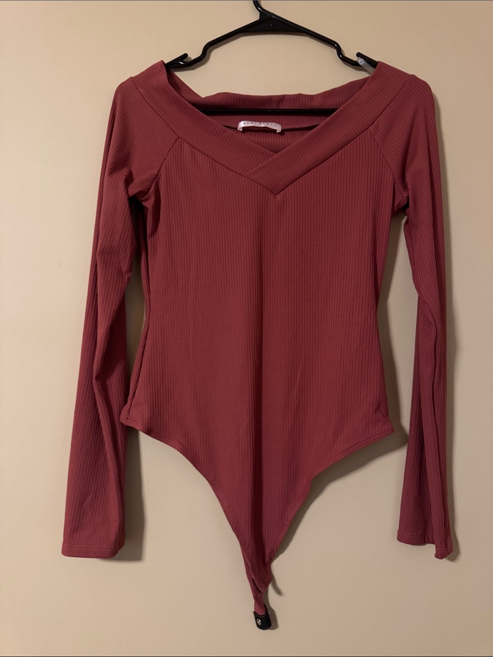 Ribbed Long Sleeve Bodysuit - Dusty Rose,  L